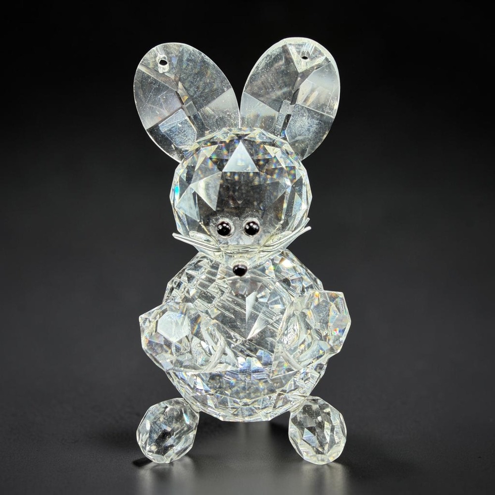 Faceted Clear Crystal Rabbit Figurine Bunny Silver Whiskers Animal Collectible